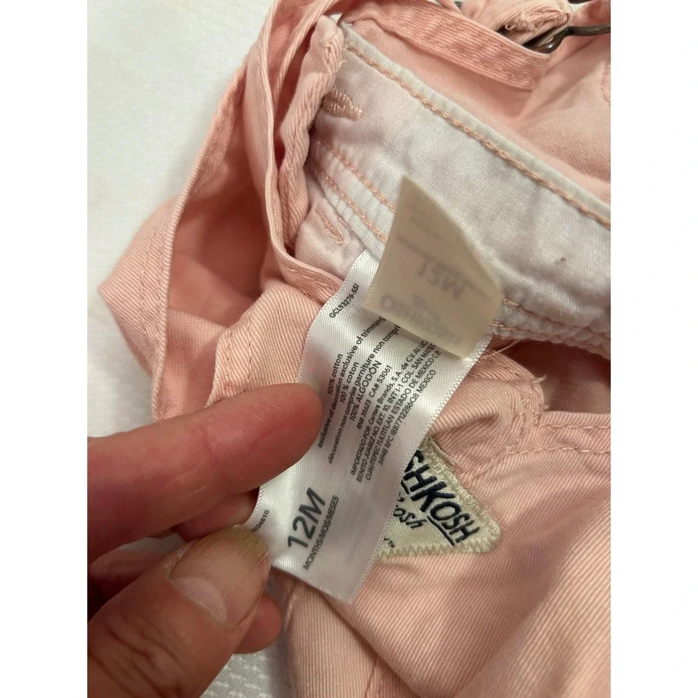 OshKosh B'gosh Overalls 12M Pink Heart Pocket Cotton Bib Kids